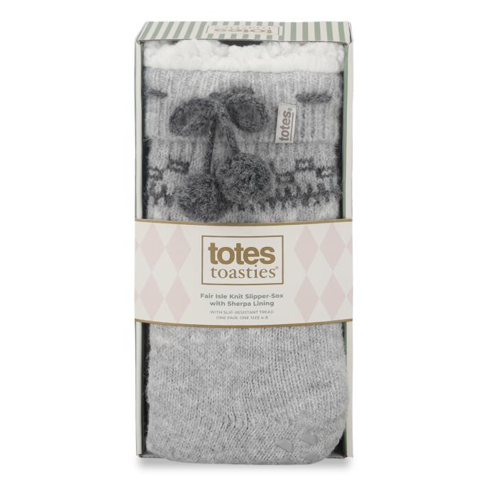 totes toasties® Ladies Fair Isle Chenille Slipper Socks Grey Extra Image 5